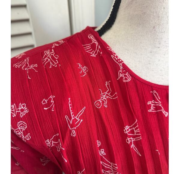 Vintage 90s RK ORIGINALS Womens Dress Red Maxi Whimsical All Over Print Retro 12 - Picture 4 of 13